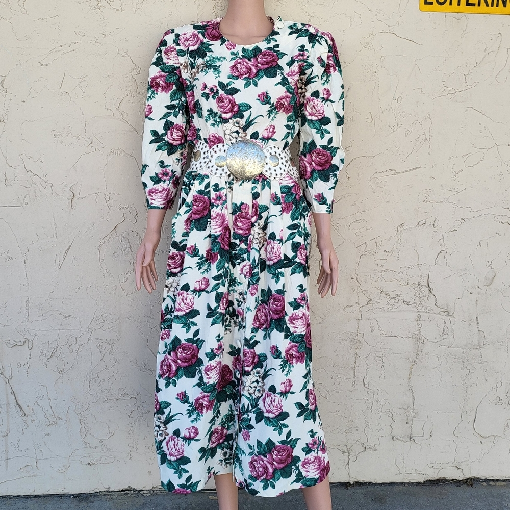 Vintage Romantic Floral Print Secretary Dress